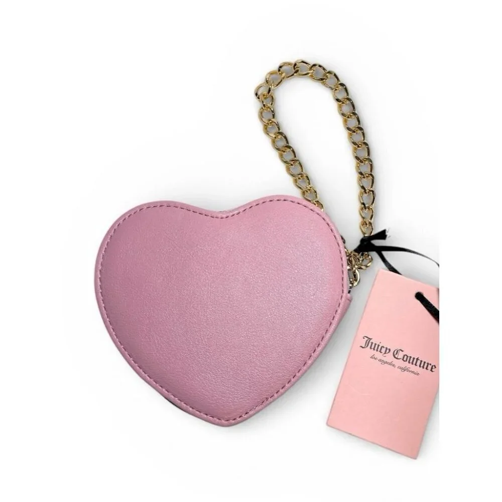 Juicy Couture Faux Fur Pink Leopard Print Get Cozy Heart Shape Wristlet Bag NWT